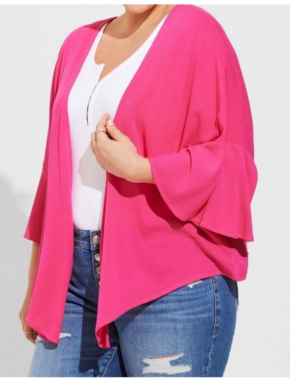 Torrid Airy Gauze Tie Front Crop Open Front Kimono Hot Pink Size 2